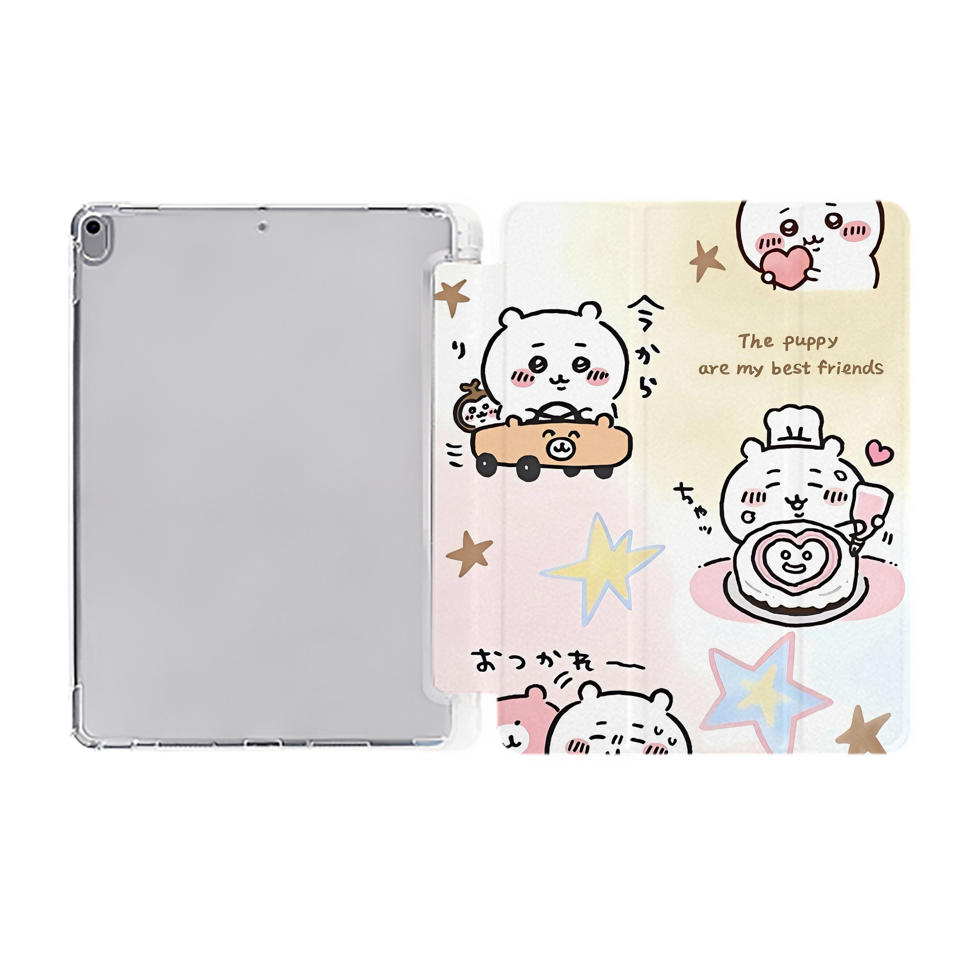 （画像用） ちいかわ Chii-kawa IPad ケース ペン収納付き 三つ折りスタンド PUレザー×シリコン 対応機種9.5/10.5/10.9インチ